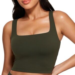 CRZ Yoga Butterluxe Square Neck Crop Tank Top Olive Green M 8/10
